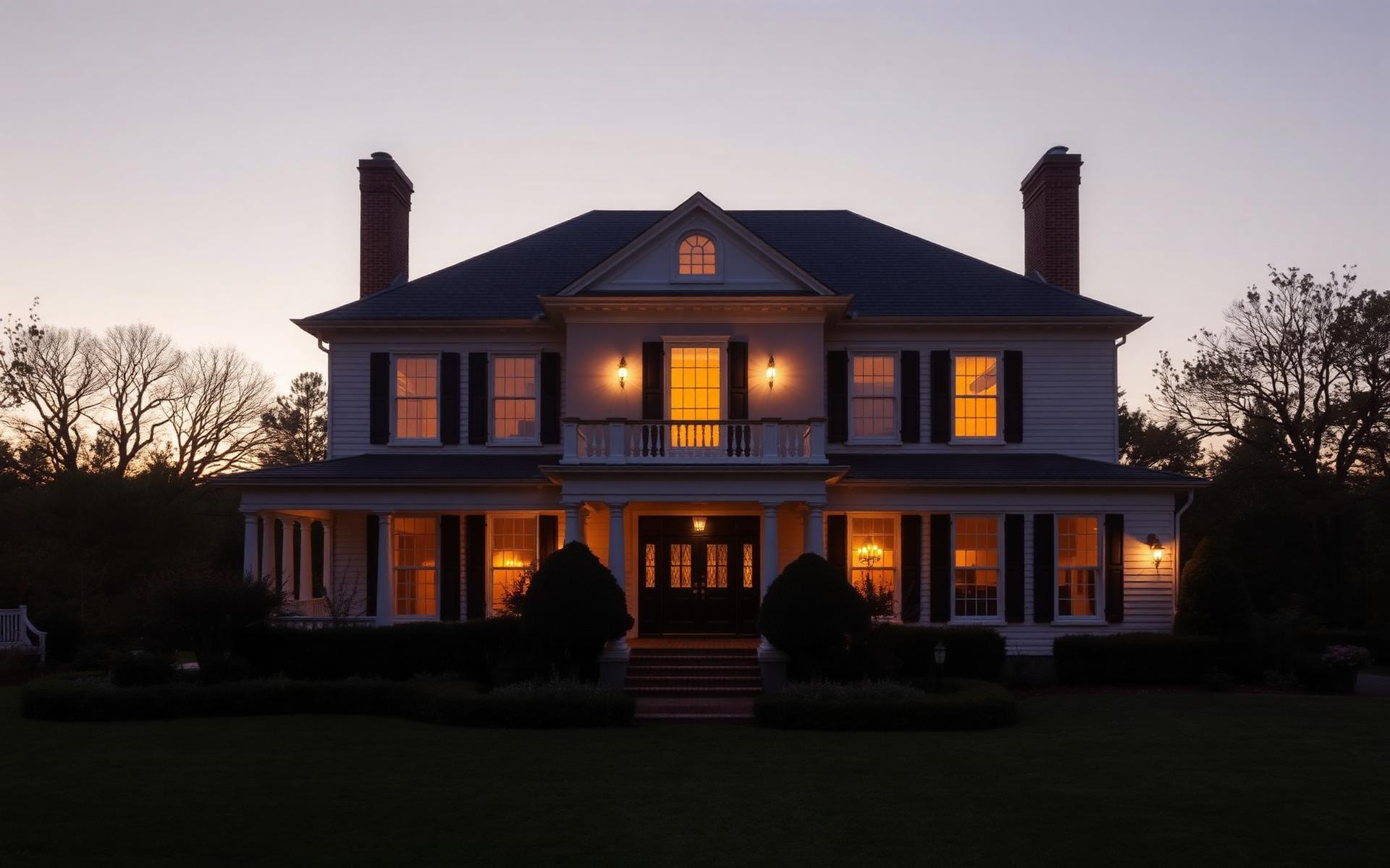 Historic New Jersey home at dusk